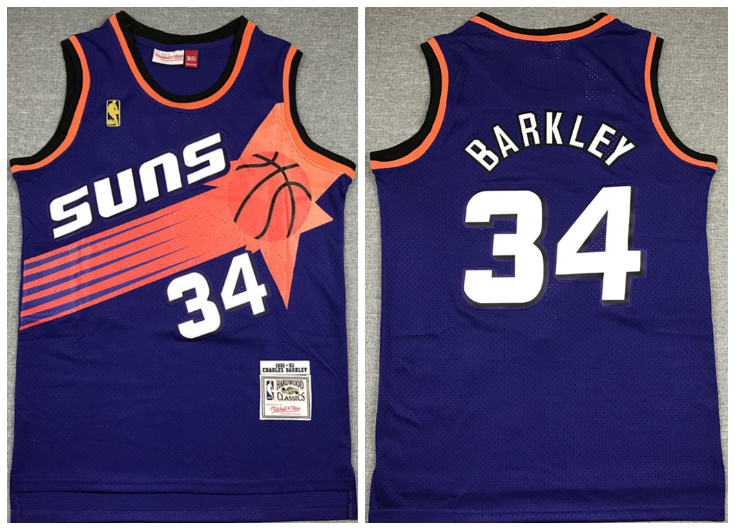 Men's Phoenix Suns #34 Charles Barkley Purple NBA 1992-93 Throwback Stitched Jersey Men's Phoenix Suns #34 Charles Barkley Purple NBA 1992-93 Throwback Stitched Jersey
